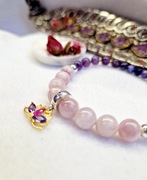 Ametyst lapis Kunzyt bransoletka z kwiatem lotosu