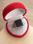 Pierścionek sygnet pierścień męski pierścionek kolor srebrny i czarny