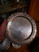 Talerz wykonany z metalu posrebrzany antyk 