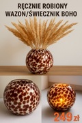 Szklany świecznik/wazon BOHO Thüringer – biel i czekolada, handmade 38514