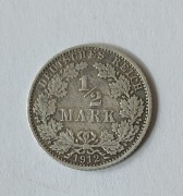 Cesarstwo Niemieckie moneta 1/2 Marki 1912r, srebro