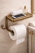 Zestaw łazienkowy retro złoty – półka + uchwyt na papier – NOWY
