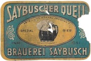 Okupacyjna etykieta na piwo SAYBUSCHER QUELL, browar ŻYWIEC, skład KRAKÓW