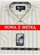 Koszula męska kremowa w paski na krótki rękaw kołnierzyk 40/41