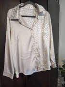 Bluzka koszula satynowa dwukolorowa na guziki nude panterka