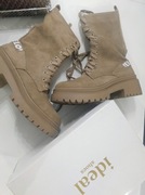 Buty beżowe trapery workery zamszowe wiazane