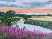 OBRAZ RĘCZNIE MALOWANY PEJZAŻ AKRYLOWY "LAWENDOWE WSPOMNIENIE"- 24x30cm