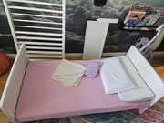 Łóżko łóżeczko dziecięce tapczan 2w1 drewniane białe materac 140x70