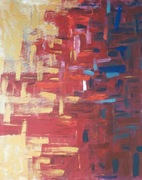 akryl na płótnie, 65x8, czerwień, złoto, niebieski