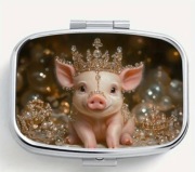 Metalowe pudełko organizer na leki. Królewna świnka.