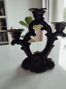 Świecznik trójramienny, brązowy, porcelit