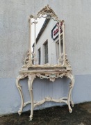 Konsola z lustrem biała z kamiennym blatem SILIK