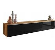 Szafka RTV 280 cm szafka pod telewizor KIRA DĄB ZŁOTY / FRONT CZARNY POŁYSK