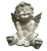 Figurki Aniołków Figurka Aniołek biały siedzący uśmiechnięty 6cm