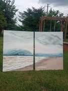 Dwa obrazy 58 cm x78 cm na  płótnie akrylowe ręcznie malowane plaża ocean 