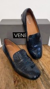 VENEZIA lakierowane loafersy mokasyny turkusowe 39