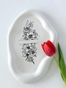 Podstawka dekoracyjna czarno-białe kwiaty 16x24 cm – tacka dekoracyjna