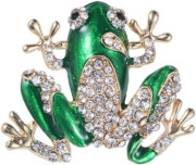 Broszka Żabka Złota Zielona Cyrkonie Przypinka Pin Kryształki Prezent Gift