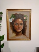 Obraz olejny, "kwiaty we włosach" boho, na prezent