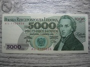 BANKNOT PRL 5000 ZŁOTYCH 1982 ROK SERIA AU FRYDERYK CHOPIN