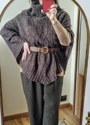 Brązowe ponczo one size,golf H&M, narzutka, peleryna, kardigan 