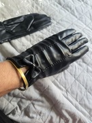 Skórzane rękawiczki z kokardką. Bardzo eleganckie. Rozmiar S