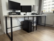 duże szerokie biurko dwuosobowe drewniane loft industrial metalowe