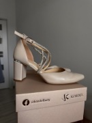 Buty czółenka Kordel r 36 skórzane bezowe z diamencikami, na wesele