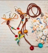 Artystyczny komplet biżuterii zestaw naszyjnik kolczyki handmade boho