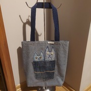 2 HUMORZASTE KOTY -nowa torba torebka zakupowa z dżinsu-rękodzieło handmade