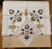 Zestaw vintage bieżnik i serwetka ze wzorem kaszubskim