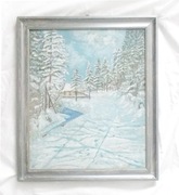 zima obraz malowany ręcznie, vintage pejzaż