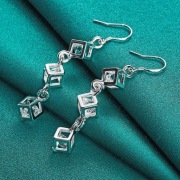 Srebrne Kolczyki KOSTKI Kryształowe 925 – Długie 4,5cm