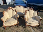 sofa + 2 fotele rzeźbiony komplet 