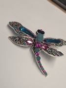 Broszka metalowa Vintage ważka multikolor turkusowy duża