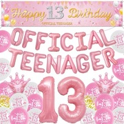 Zestaw dekoracji na 13 urodziny różowy 