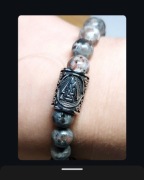 BRANSOLETKA RUNA STAL 316L VALKNUT KAMIEŃ YOOPERLIT WYMIAR SZE.17 GÓRY