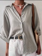 Koszula damska XL odwijany rękaw wiskoza i len swobodna