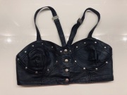 skórzany rockowy top skóra naturalna 100% ćwieki nity s m regulowany