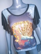 Granatowa bluzka z syreną ombre cekiny falbanki