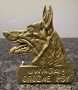Mosiężna tabliczka - Uwaga! Groźne psy