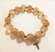 Różaniec bransoletka dziesiątka beżowa 10mm hematyt krzyzyk pozłacany