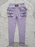 Nowe liliowe leginsy falbanka prążek r. 152/158