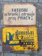 2 duże, grube oryginalne TABLICE BHP. Jedna bardzo rzadka ...