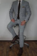 Garnitur Reserved 52 Turkusowy Krata Slim Fit Poliester Nowoczesny Styl
