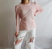 Bluza Damska Wiązana Długi Rękaw Biała w Czerwone Paski L 40