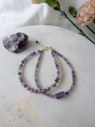 Podwójna bransoletka ametystowa ze srebrem pozłacanym