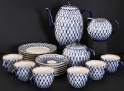 Łomonosow serwis kawowy kobaltowa siatka ręcznie malowany 21 el. USSR