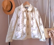 Kurtka pikowana kremowa haft kwiaty Quiosque 42 XL elegancka wiosenna