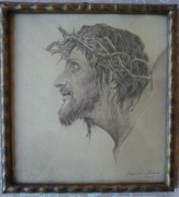 Litografia s. M. Seibold Basel 1917 Chrystus w koronie cierniowej